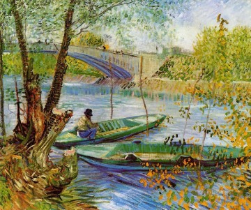 ブルック川の流れ Painting - 春の釣り フィンセント・ファン・ゴッホの風景 小川